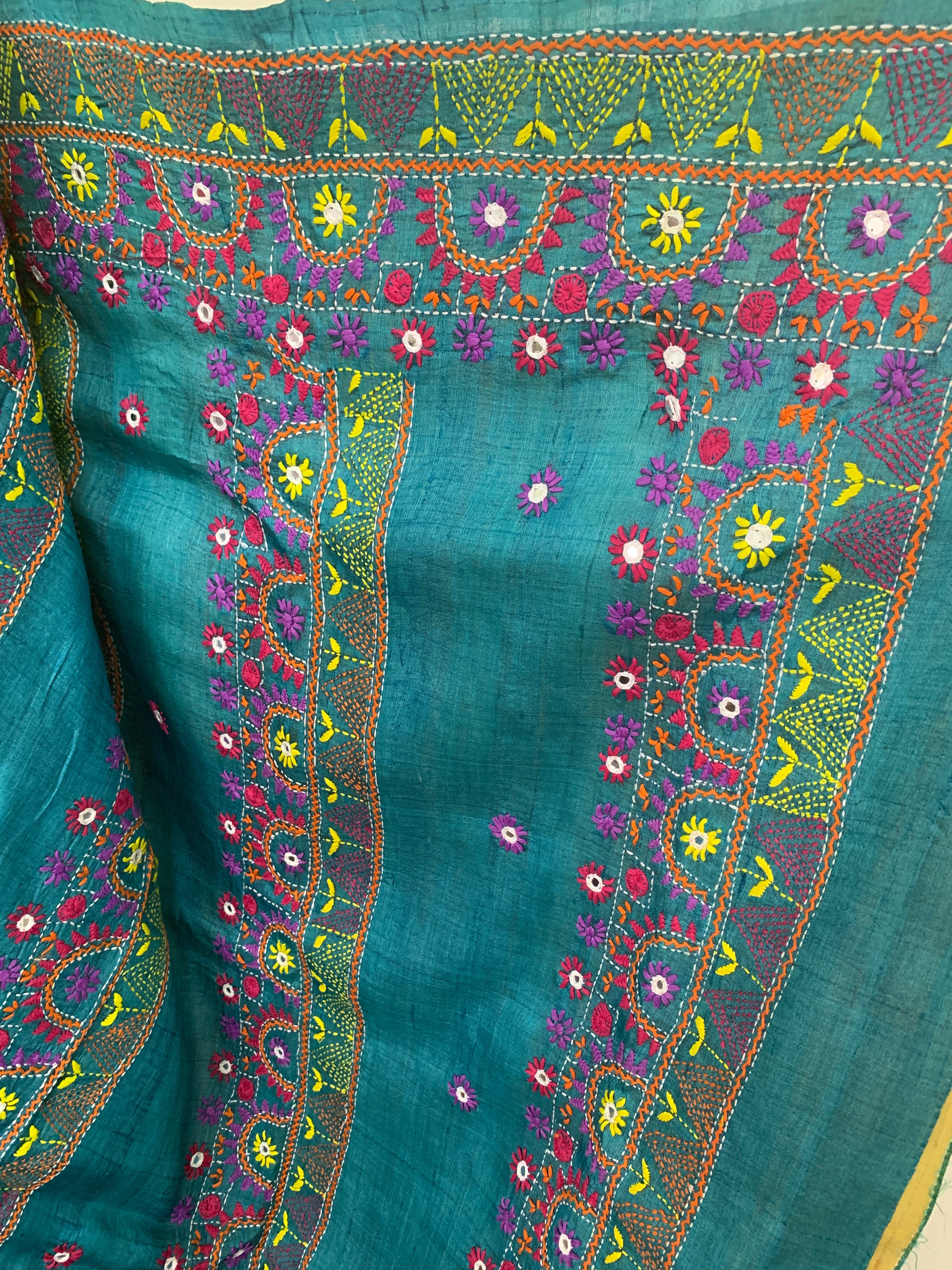 Mustard Yellow Lambani Tussar Silk Saree