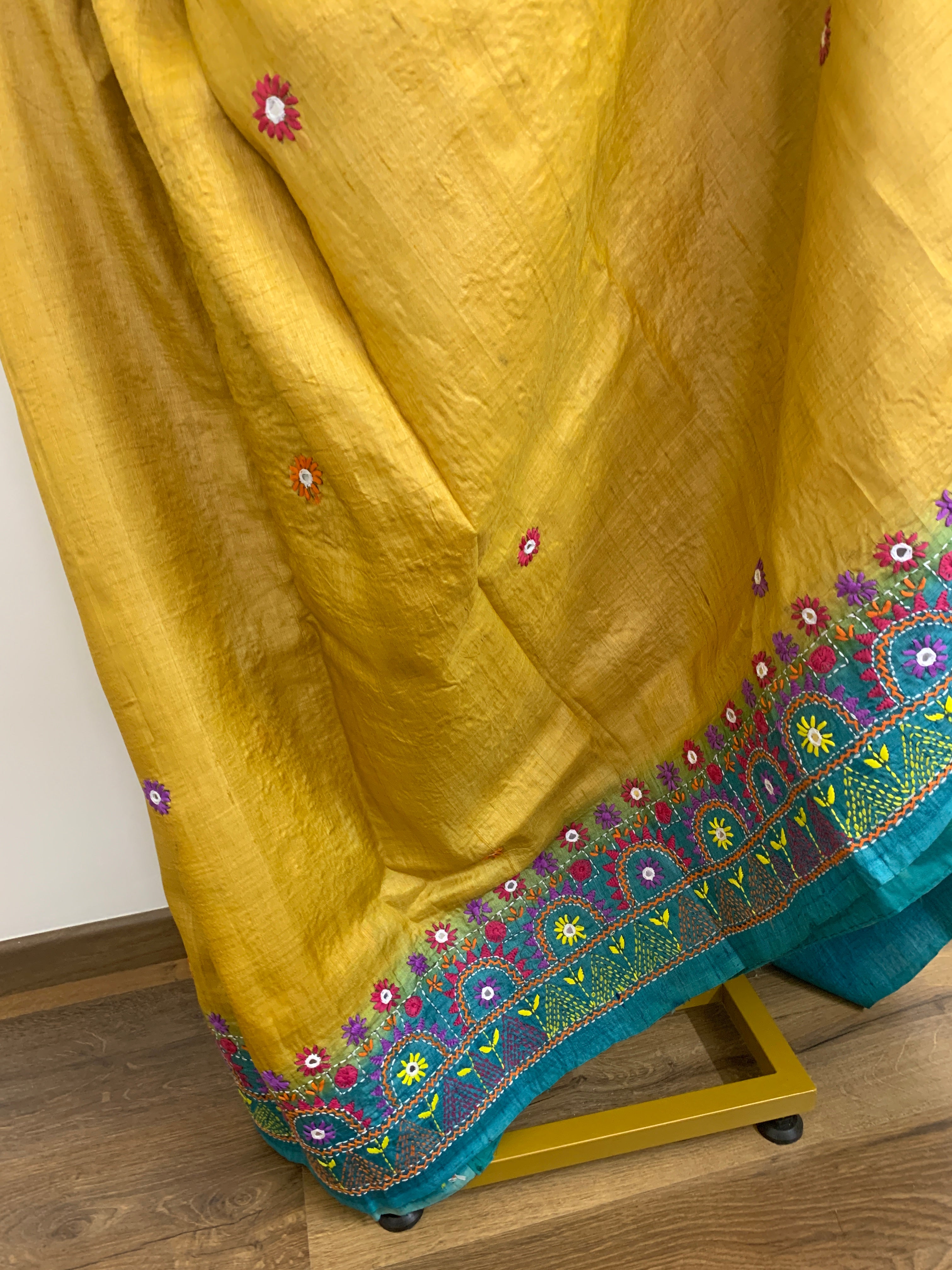 Mustard Yellow Lambani Tussar Silk Saree