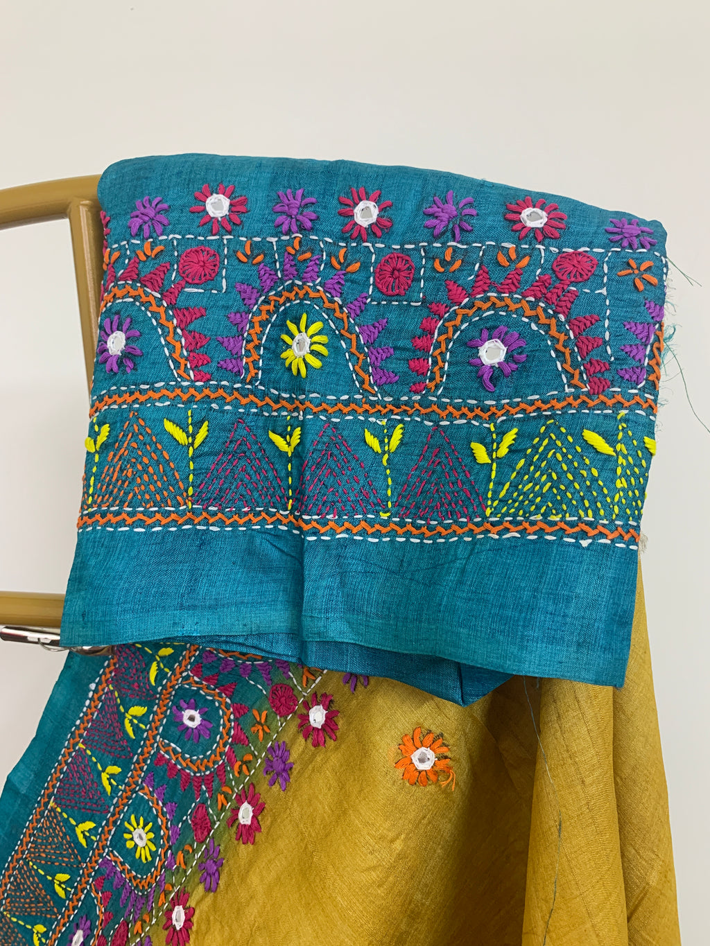 Mustard Yellow Lambani Tussar Silk Saree