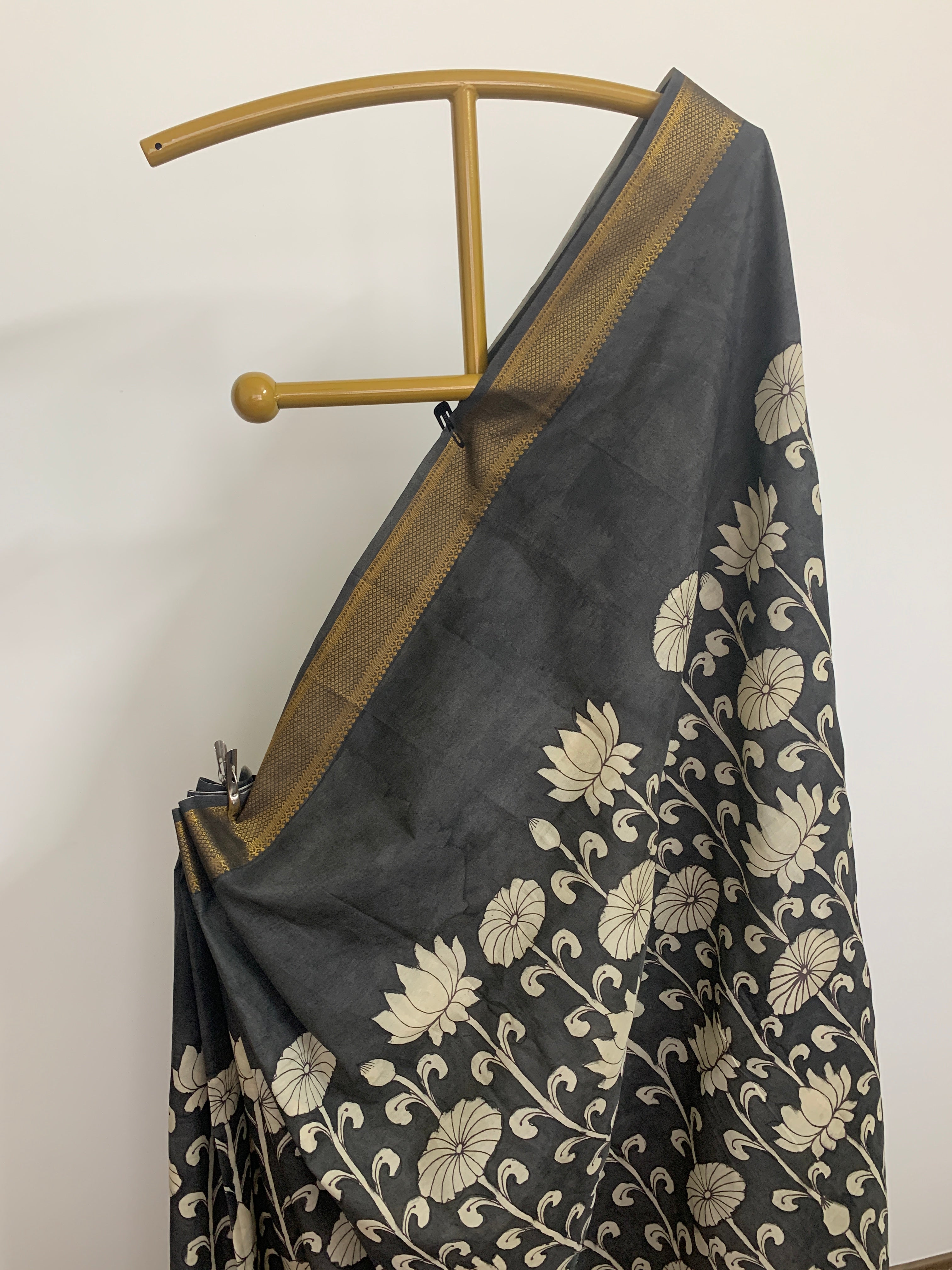 Black and White Pen Kalamkari Silk Saree