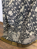 Black and White Pen Kalamkari Silk Saree