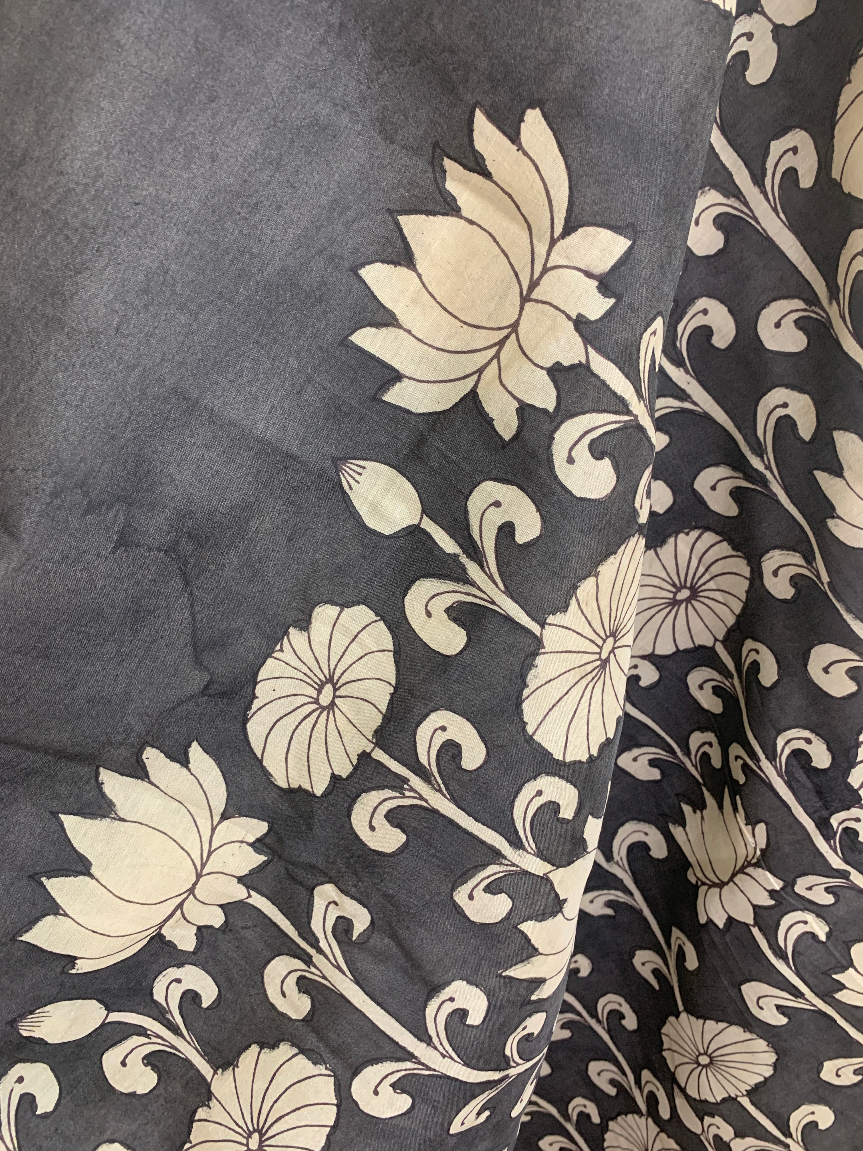 Black and White Pen Kalamkari Silk Saree
