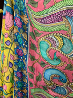 Yellow and Blue Pen Kalamkari Silk Saree