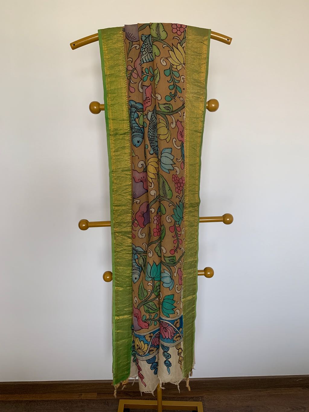 Beige Pen Kalamkari Silk Dupatta