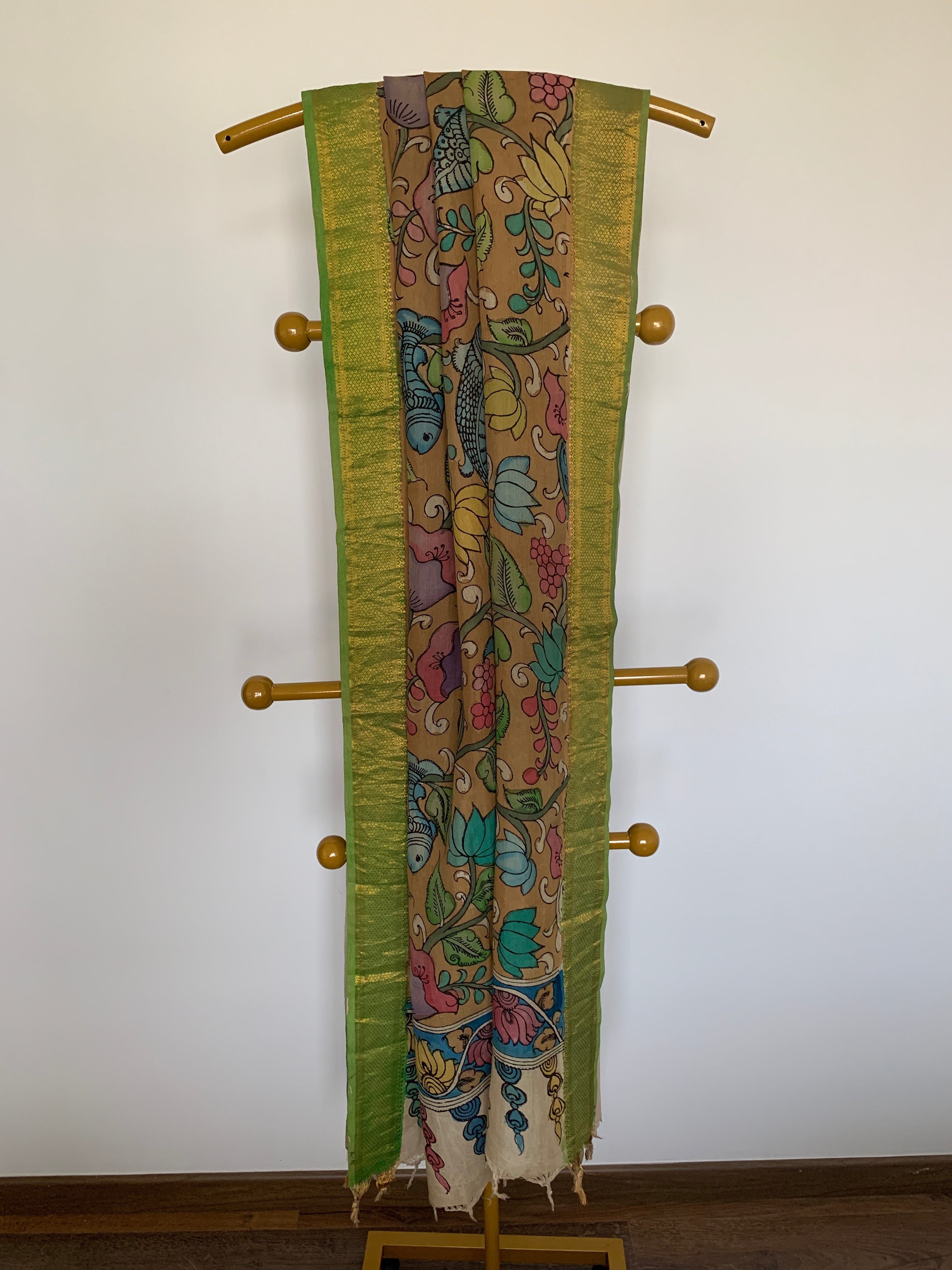 Beige Pen Kalamkari Silk Dupatta