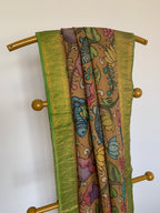Beige Pen Kalamkari Silk Dupatta