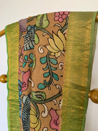 Beige Pen Kalamkari Silk Dupatta