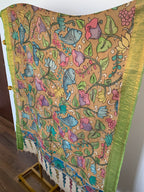 Beige Pen Kalamkari Silk Dupatta