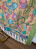 Beige Pen Kalamkari Silk Dupatta