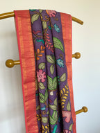 Royal Purple Pen Kalamkari Silk Dupatta