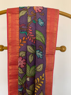 Royal Purple Pen Kalamkari Silk Dupatta