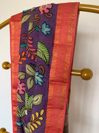 Royal Purple Pen Kalamkari Silk Dupatta