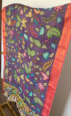 Royal Purple Pen Kalamkari Silk Dupatta