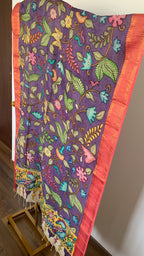 Royal Purple Pen Kalamkari Silk Dupatta