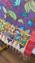Royal Purple Pen Kalamkari Silk Dupatta