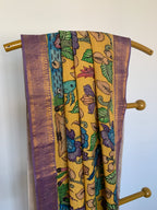 Golden Yellow Pen Kalamkari Silk Dupatta