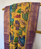 Golden Yellow Pen Kalamkari Silk Dupatta