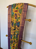 Golden Yellow Pen Kalamkari Silk Dupatta