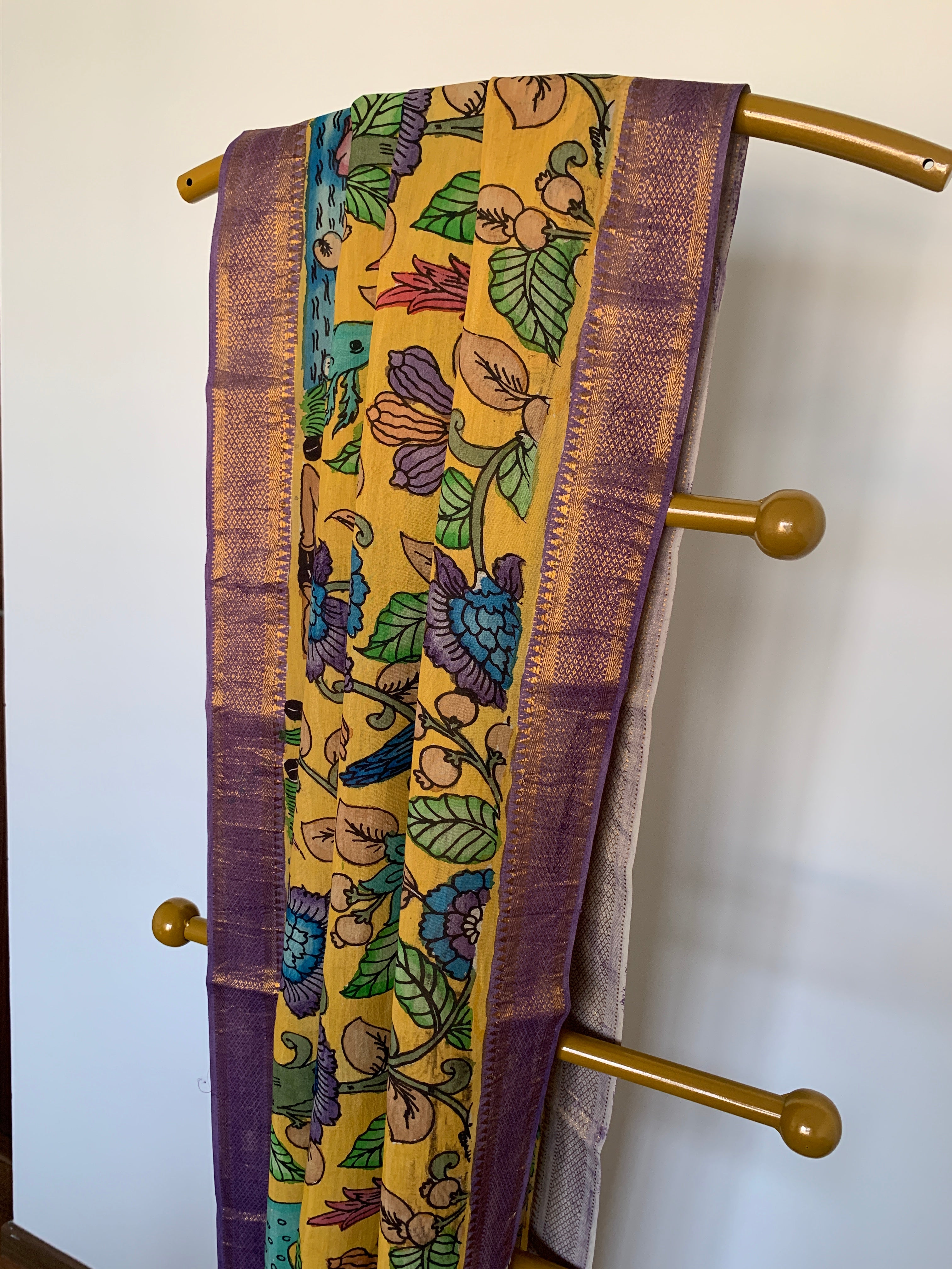 Golden Yellow Pen Kalamkari Silk Dupatta