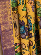 Golden Yellow Pen Kalamkari Silk Dupatta
