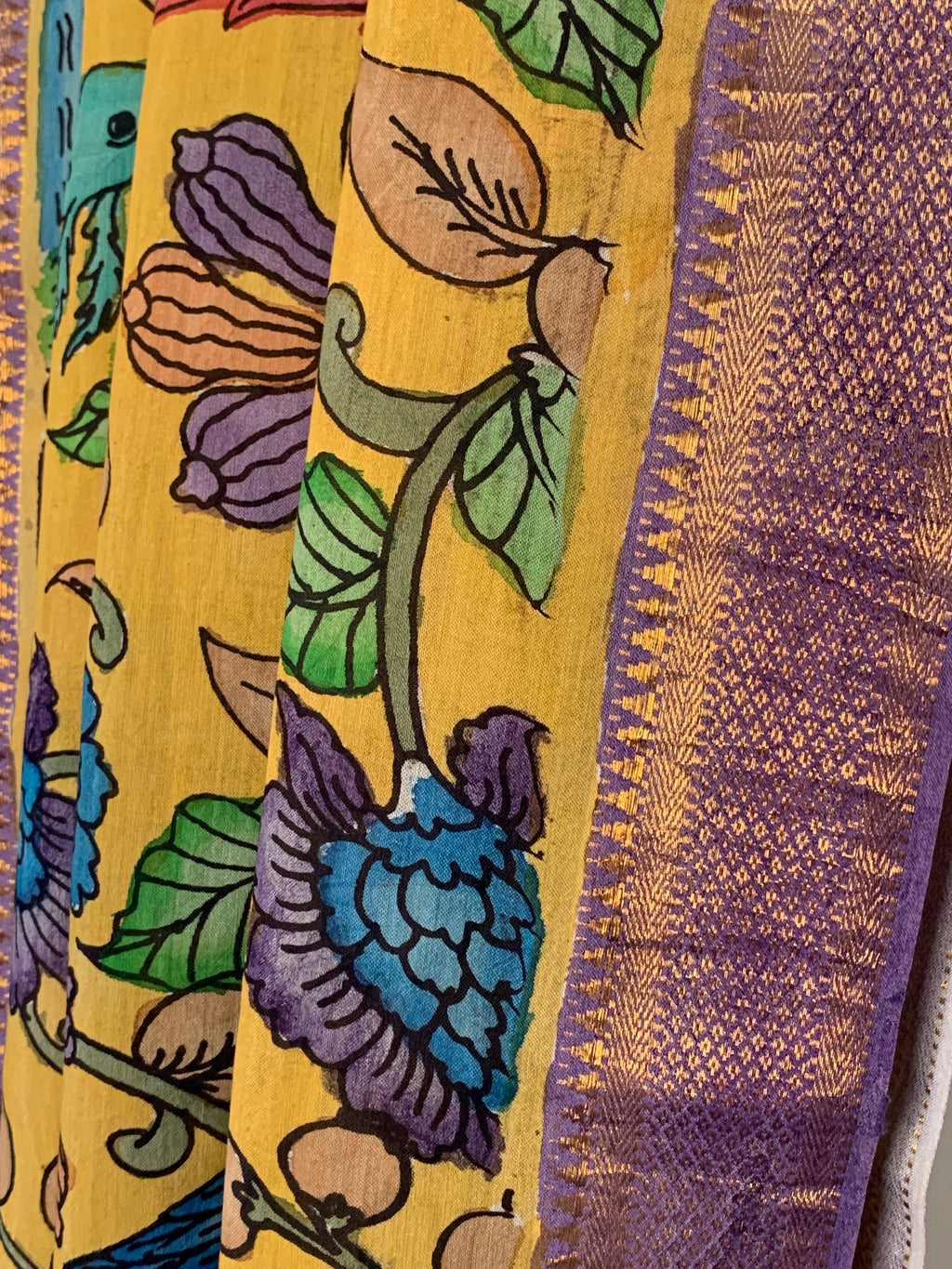 Golden Yellow Pen Kalamkari Silk Dupatta
