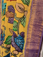 Golden Yellow Pen Kalamkari Silk Dupatta