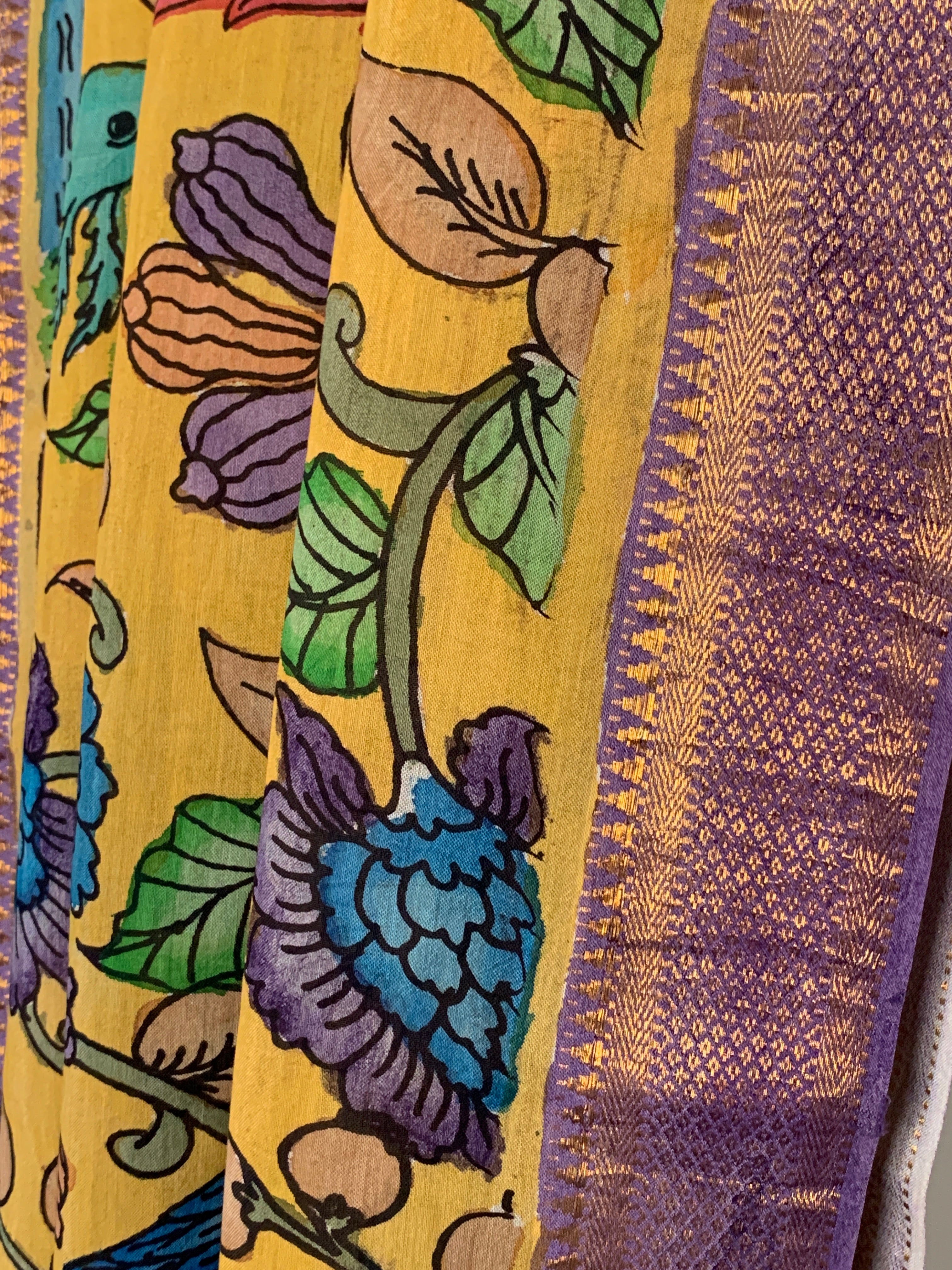 Golden Yellow Pen Kalamkari Silk Dupatta