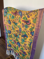Golden Yellow Pen Kalamkari Silk Dupatta