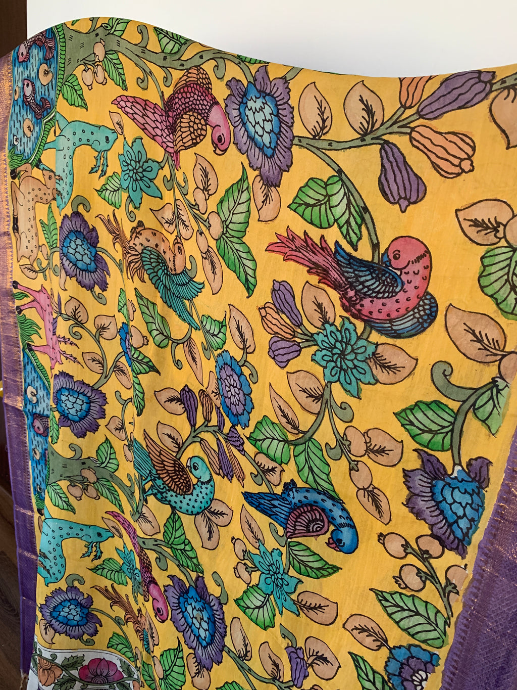 Golden Yellow Pen Kalamkari Silk Dupatta