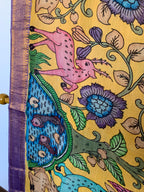 Golden Yellow Pen Kalamkari Silk Dupatta