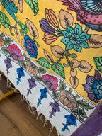 Golden Yellow Pen Kalamkari Silk Dupatta