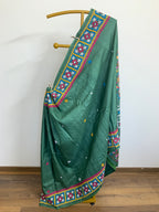 Jade Green Kutch & Parsigara Embroidery Tussar Silk Saree