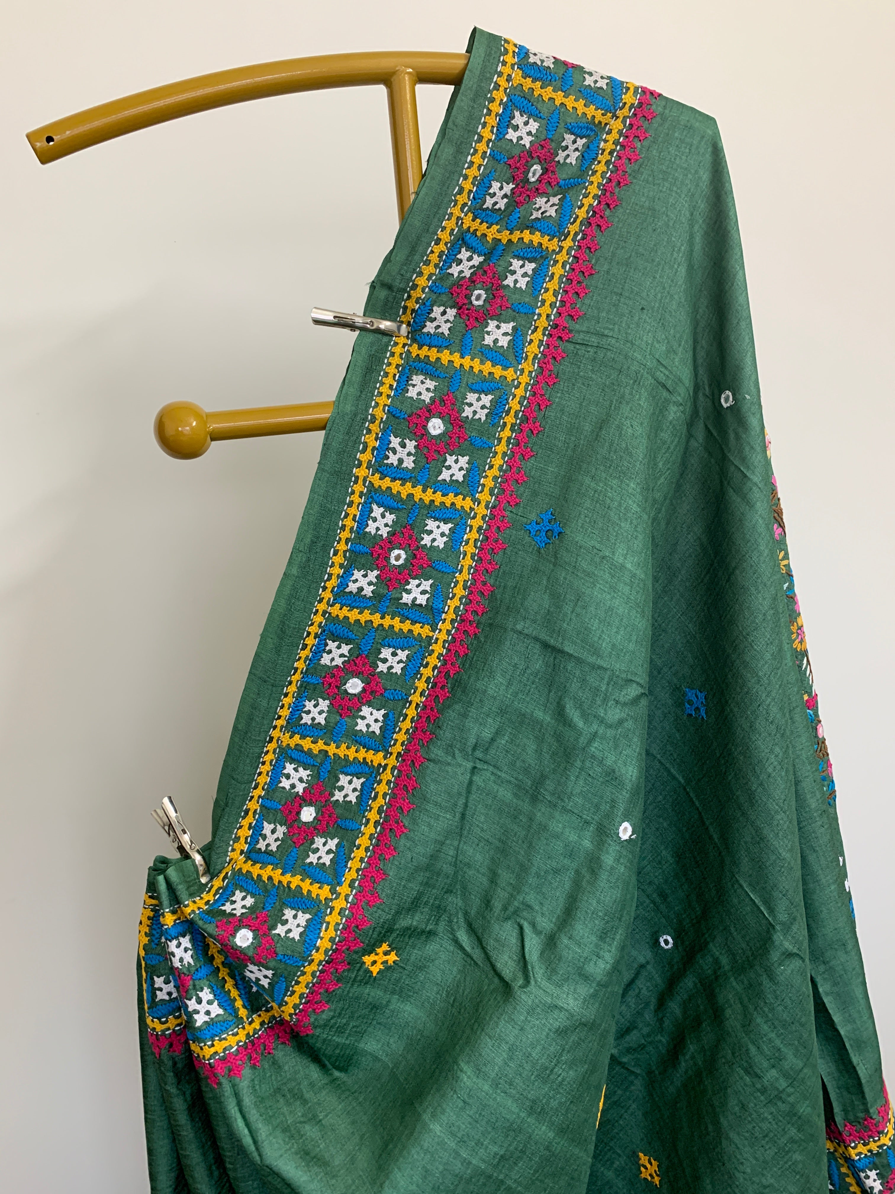 Jade Green Kutch & Parsigara Embroidery Tussar Silk Saree