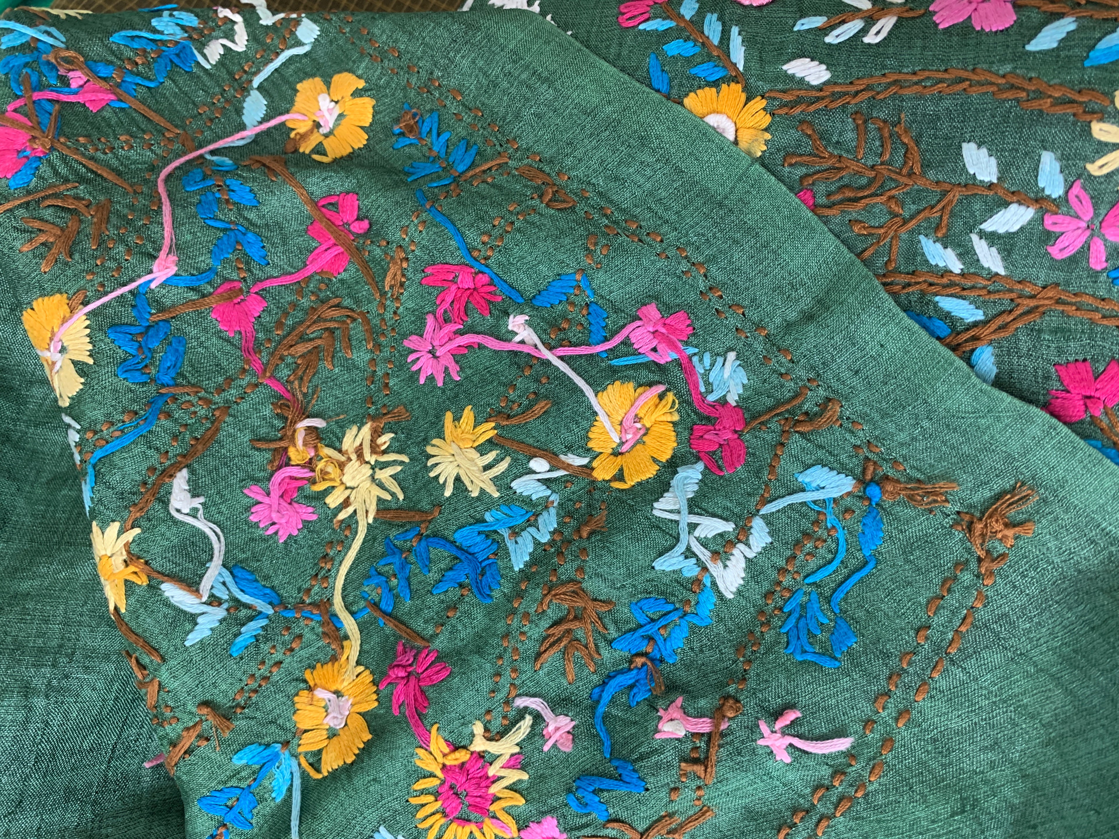 Jade Green Kutch & Parsigara Embroidery Tussar Silk Saree