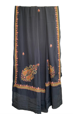 Black Kashmiri Sozni Embroidery Crepe Silk Saree