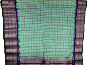 Mint Green Gadwal Silk Saree with Silver Zari