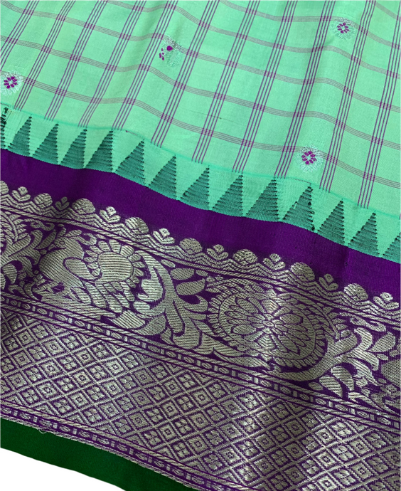 Mint Green Gadwal Silk Saree with Silver Zari