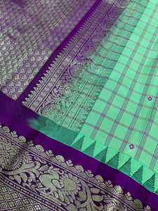 Mint Green Gadwal Silk Saree with Silver Zari