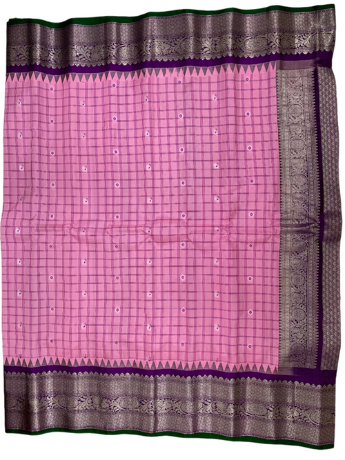 Baby Pink Gadwal Silk Saree with Silver Zari
