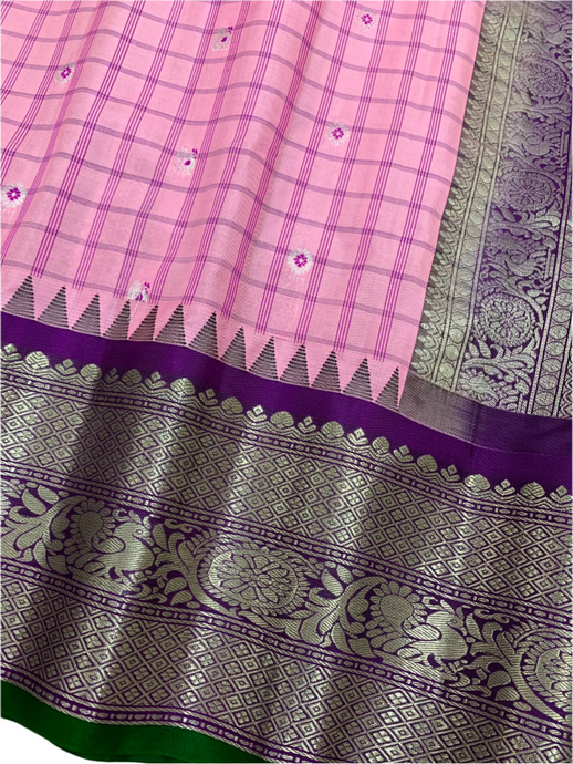 Baby Pink Gadwal Silk Saree with Silver Zari