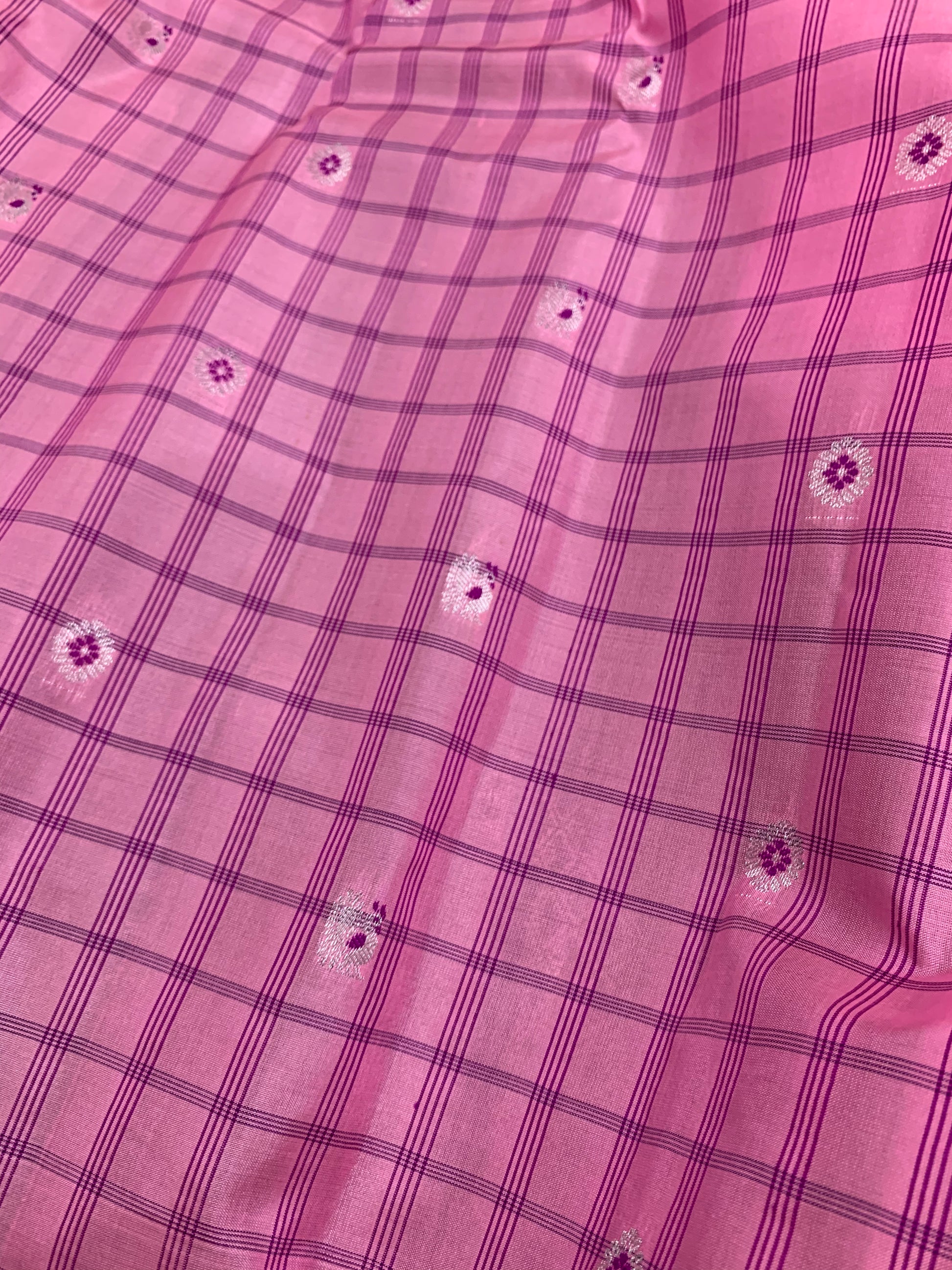 Baby Pink Gadwal Silk Saree with Silver Zari