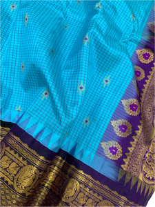 Capri Blue Gadwal Silk Saree