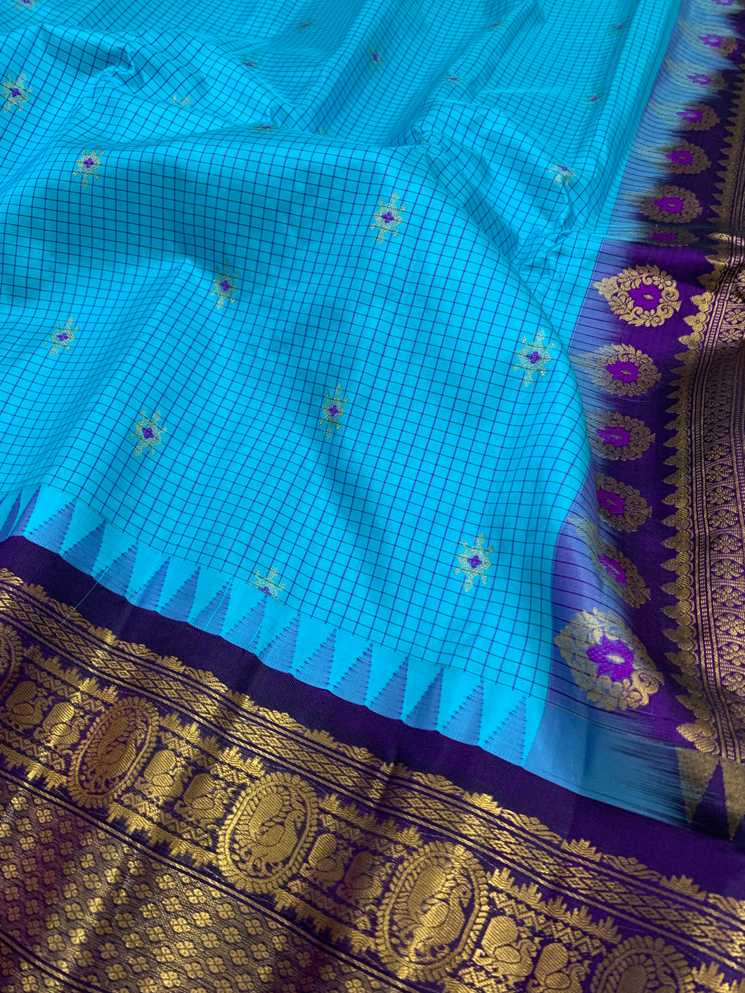 Capri Blue Gadwal Silk Saree