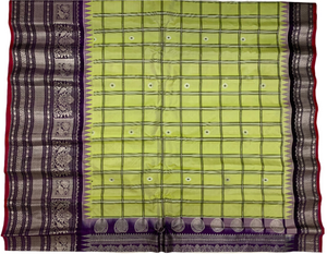 Lime Green and Purple Gadwal Silk Saree