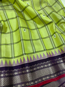 Lime Green and Purple Gadwal Silk Saree