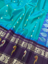 Load image into Gallery viewer, Green and Blue Dual Tone Gadwal Silk Saree