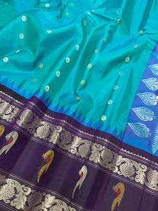 Green and Blue Dual Tone Gadwal Silk Saree