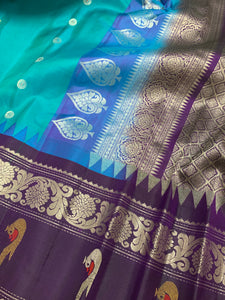 Green and Blue Dual Tone Gadwal Silk Saree