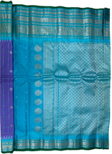 Load image into Gallery viewer, Lavender and Cyan Gadwal Silk Saree with Silver Zari