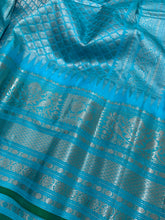 Load image into Gallery viewer, Lavender and Cyan Gadwal Silk Saree with Silver Zari